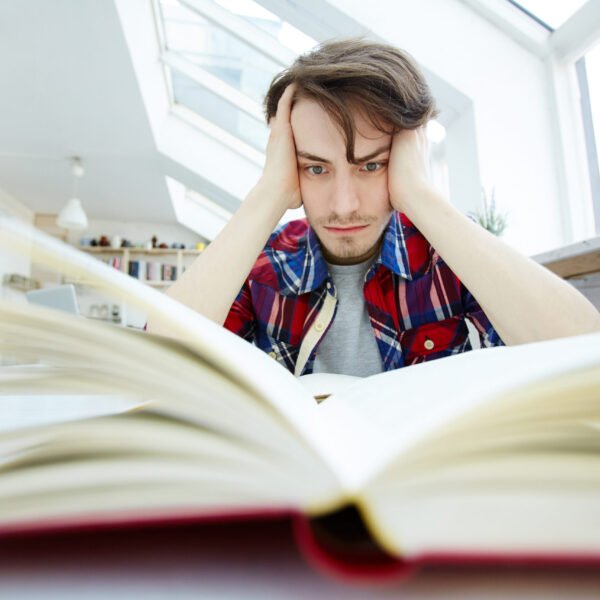 Serious student preparing for exam or seminar